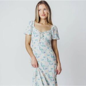 Astr Floral Madeline Puffed Sleeve Midi Dress Size L